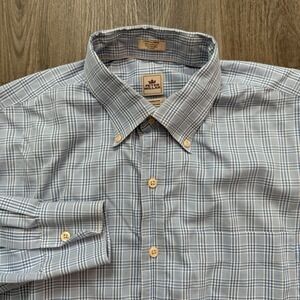PETER MILLAR Shirt Men XL Nanoluxe Oxford Tattersall Check Button Up Cotton Blue